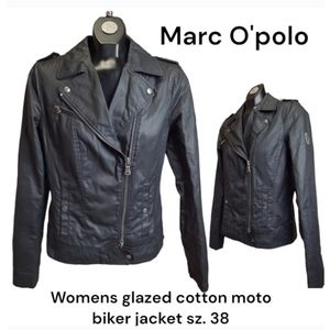 marc o'polo Women's glazed cotton faux Black leather moto biker jacket EU 38 M